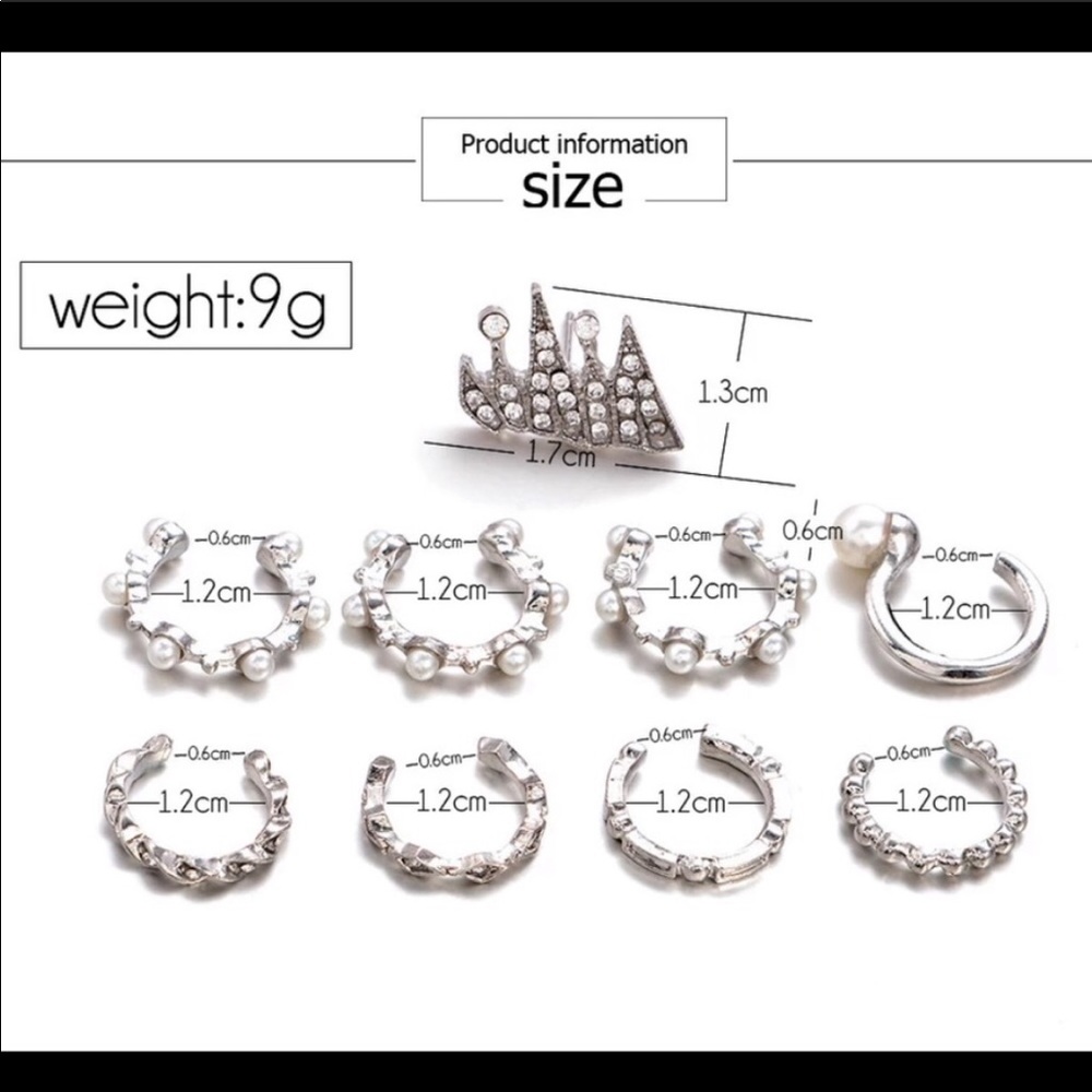 9 Pc. Faux Pearl + Crystal Ear Cuff + Stud Set - Picture 3 of 4